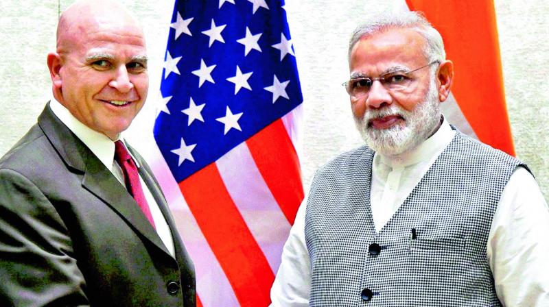 Prime Minister Narendra Modi with US NSA H.R. McMaster during a meeting in New Delhi on Tuesday. (Photo: PTI)