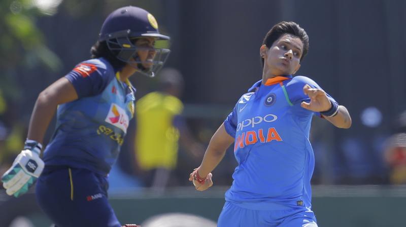 In reply, the visitors bowled out the hosts for 212 in 48.1 overs with seamer Mansi Joshi taking 3/51 and left-arm spinner Rajeshwari Gayakwad chipping in with 2/37. (Photo: AP)