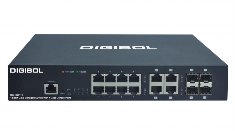 It provides 8 Gigabit Ethernet and 4 SFP Giga combo ports and supports VLAN, Port Mirroring and Port Trunking.