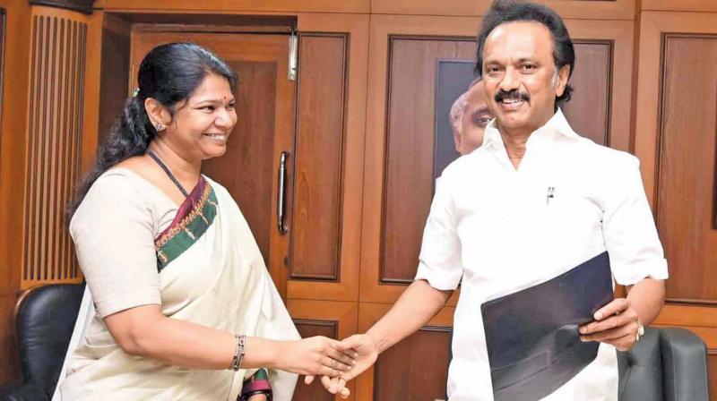Kanimozhi, DMK MP and daughter of late DMK chief M. Karunanidhi, on Sunday greets her brother M.K. Stalin who is all set to be anointed as the partys president succeeding his father and Dravidian stalwart. (Photo:DC)