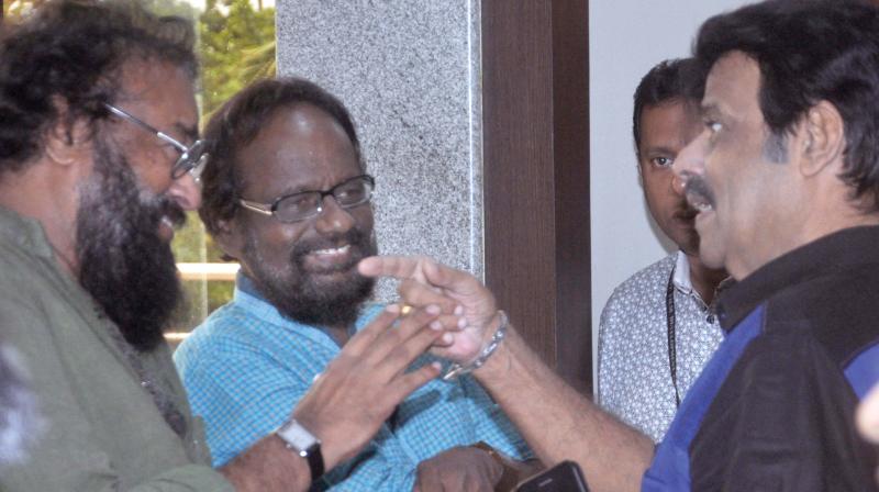 KSFDC Chairman and director Lenin Rajendran along with film-makers Joshi Mathew and Balachandra Menon at  a meeting in Kochi on Monday to discuss plans for developing Chitranjali studio to a film city. (Photo:  SUNOJ NINAN MATHEW)