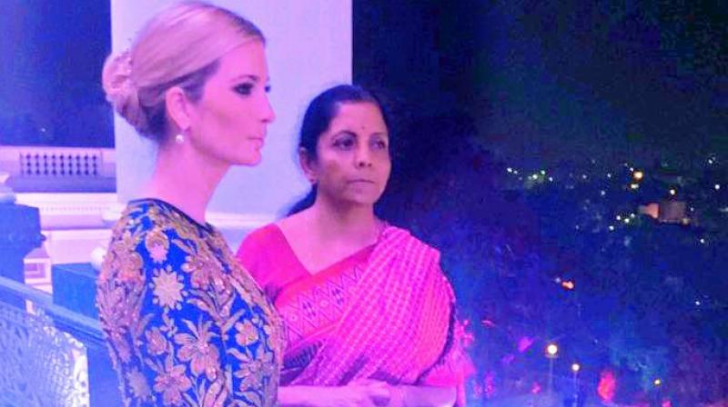 Ivanka Trump and Nirmala Sitharaman at the Taj Falaknuma Palace for the dinner on Tuesday.