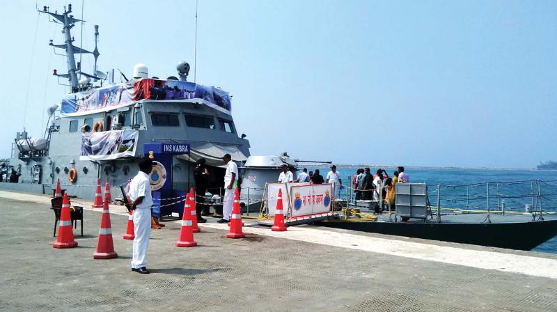 People visit naval ship INS Kabra at Kollam port on Friday. (Photo:  DC)