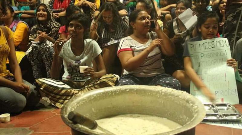 Pondy university students organise Kanji protest in Pondicherry on Tuesday (Photo: DC)
