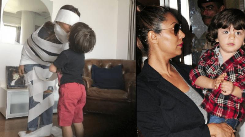 Gauri Khan dressing as The Mummy while playing with AbRam.