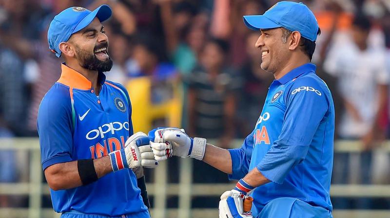 Kohli could not take his team home this time but Dhoni and Dinesh Karthik (25 off 14) rose to the occasion with an unbeaten 57-run stand, helping India chase down a target of 299 with four balls to spare. (Photo: PTI)