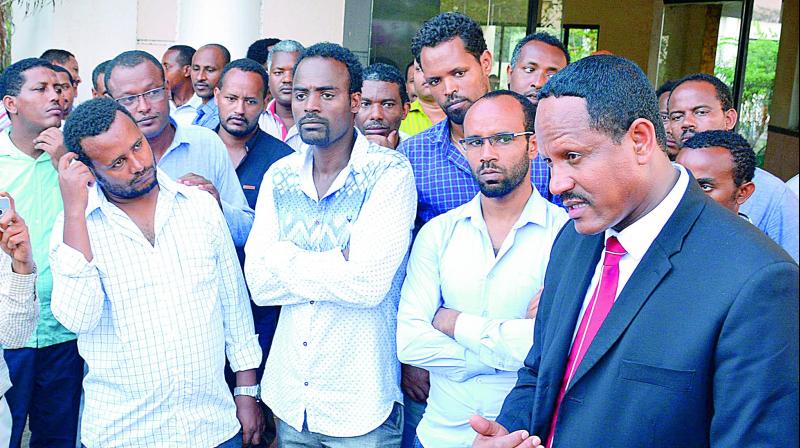 Minister for Communication Affairs Government of Ethiopia, Negri Lencho interacts with students of Andhra University during an Annual Meet of international students in Visakhapatnam on Wednesday. (Photo: DC)
