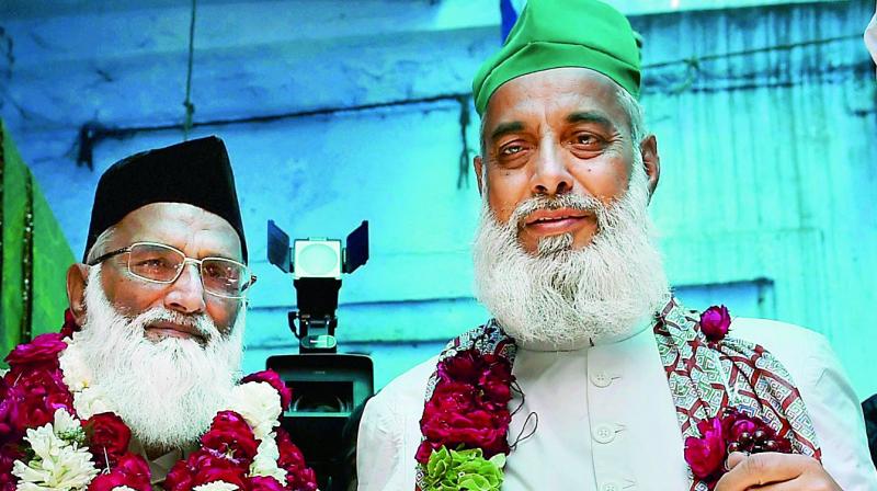 Head priest Syed Asif Nizami (L) and his nephew Nazim Ali Nizami, who went missing in Pakistan last week, in New Delhi on Monday. (Photo: PTI)