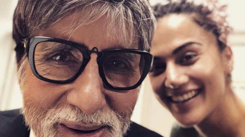 Amitabh Bachchan and Taapsee Pannu on the sets of Badla.