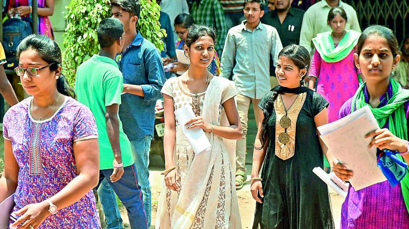 Students come out after writing the TSIcet exam at Osmania University on Thursday DECCAN CHRONICLE