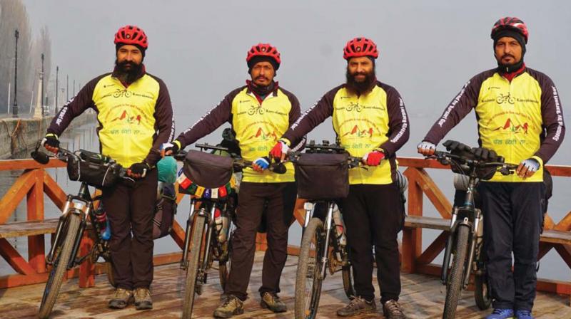The four Punjabi teachers who are on their cycle expedition from Kashmir to Kanyakumari reach Kozhikode on Sunday.
