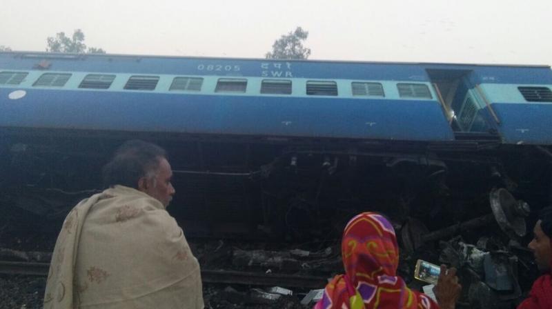Three people died and nine others were injured after 13 coaches of Patna-bound Vasco Da Gama Express derailed in Uttar Pradesh on Friday morning. ( Photo: ANI | Twitter)