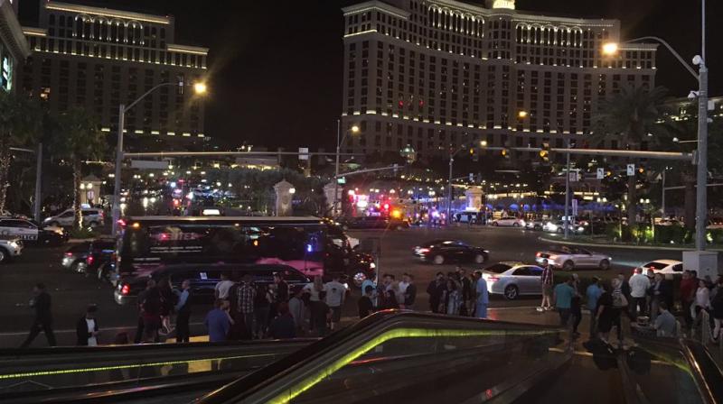 Chaotic scenes outside the Bellagio hotel in Las Vegas. (Photo: Twitter)