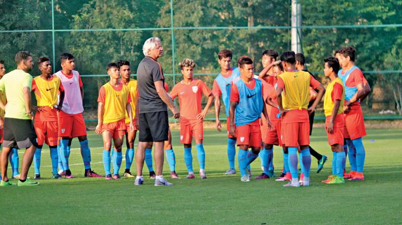 India U-17 players during a training session in New Delhi.