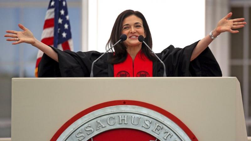 Sheryl Sandberg speaks during the MITs 2018 Commencement exercises, Friday, June 8, 2018 in Cambridge, Mass. (David L Ryan/The Boston Globe via AP)