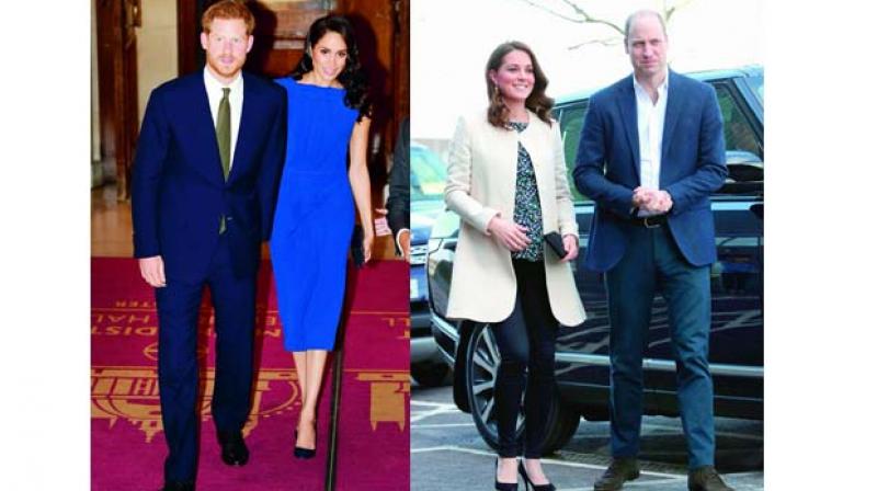 Prince Harry is rumoured to be annoyed with his brother for not being more welcoming towards his new wife; (Left to right) Prince Harry with wife Meghan; Prince William with wife Catherine.