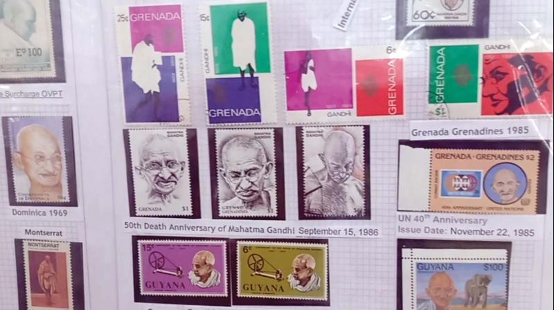 Different stamps with the theme of Mahatma Gandhi at the ThrissurPex in Thrissur. (Photo: DC)