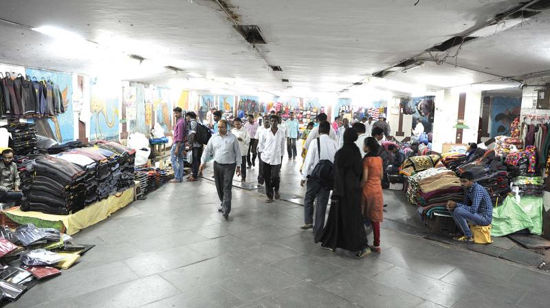The Majestic subway has been encroached by hawkers leaving little space for pedestrians. (Photo: DC)