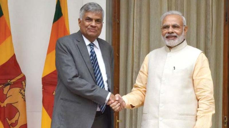 File picture of Lankan PM Ranil Wickremesinghe with PM Narendra Modi.