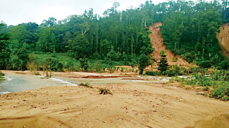 A hill that came down in one of the villages in Kodagu on Saturday     (Image: DC)