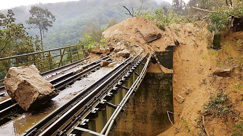 A fresh landslide blocked the railway track near Yedakumari station in the Shiradi Ghat section on Saturday  	 (Image: KPN )