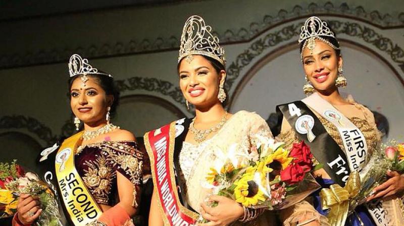 Madhu Valli (centre) after winning the title. The beauty pageant attracts people of Indian origin from across the world. (Photo: Facebook/ Madhu Valli)