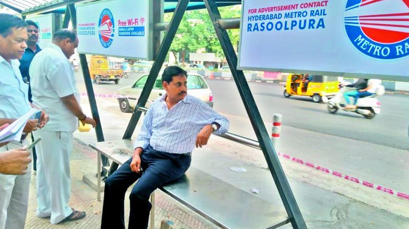 HMRL MD N.V.S. Reddy inspects the smart parking at Rasoolpura station. 	 (Image: DC)