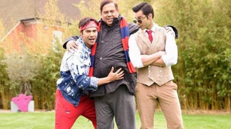 Varun Dhawan in his two different avatars from Judwaa 2. Here seen with his father David Dhawan, who is also directing the film.