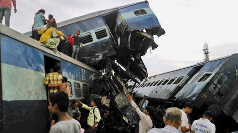Coaches of the Puri-Haridwar Utkal Express train after it derailed in Khatauli near Muzaffarnagar on Saturday. (Photo: PTI)