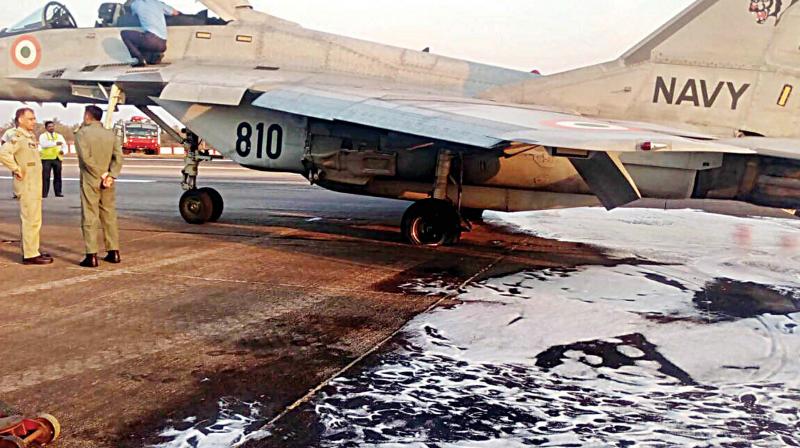 Officials said that around 5 pm on Tuesday, the MiG 29 of the Indian Navy which was on a routine training sortie experienced a hydraulic emergency and it was diverted to Mangaluru airport.
