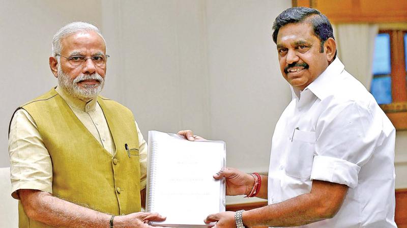 Chief Minister Edappadi K. Palanisami with Prime Minister Narendra Modi during their meeting in New Delhi on Monday.