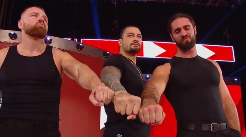Roman Reigns (centre) has appeared in the last four main events at WrestleMania. The WWEs universal champion said during the announcement that he plans on returning to the ring when he gets healthy. (Photo: Screengrab)