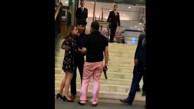 The police booked Ashish Pandey, son of ex-BSP MLA Rakesh Pandey, for allegedly brandishing a gun at guests and threatening them in foyer of The Hyatt Regency hotel in R K Puram. (Photo: Screengrab)