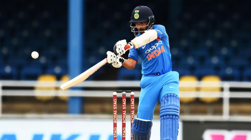 Ajinkya Rahane played an important 72-run knock on a difficult wicket at the Sir Vivian Richards Stadium on Friday in the third game which India won by 93 runs and took a 2-0 lead in the series.(Photo: AFP)