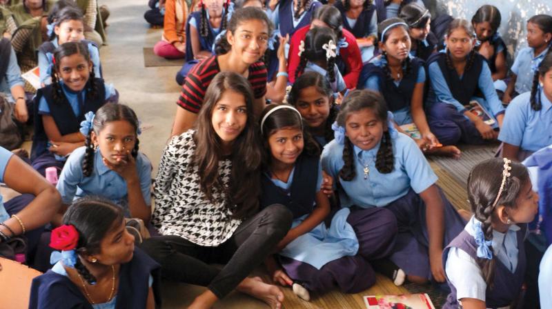 Nina and Preethi with school girls