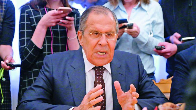 Russian foreign minister Sergey Lavrov gestures during a meeting with South Korean head of National Security Chung Eui-yong at the Russian foreign ministry. (Photo: AP)