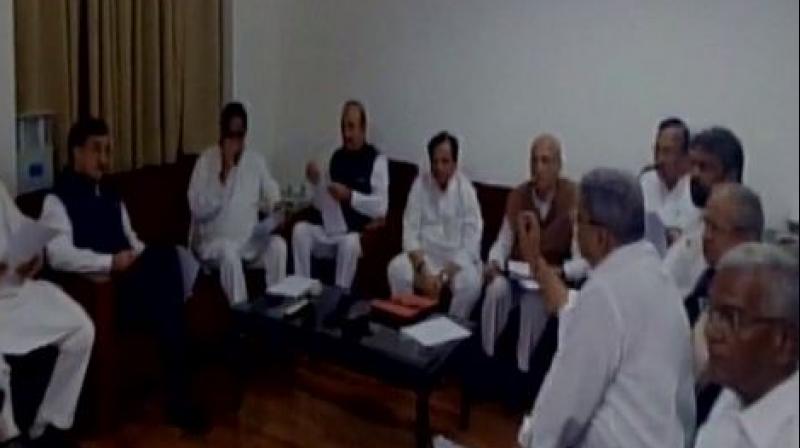 Opposition leaders strategy meet in Ghulam Nabi Azads chamber in Parliament. (Photo: ANI/Twitter)