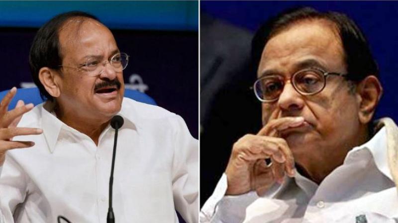 Union Information and Broadcasting Minister M Venkaiah Naidu and P Chidambaram. (Photos: PTI)