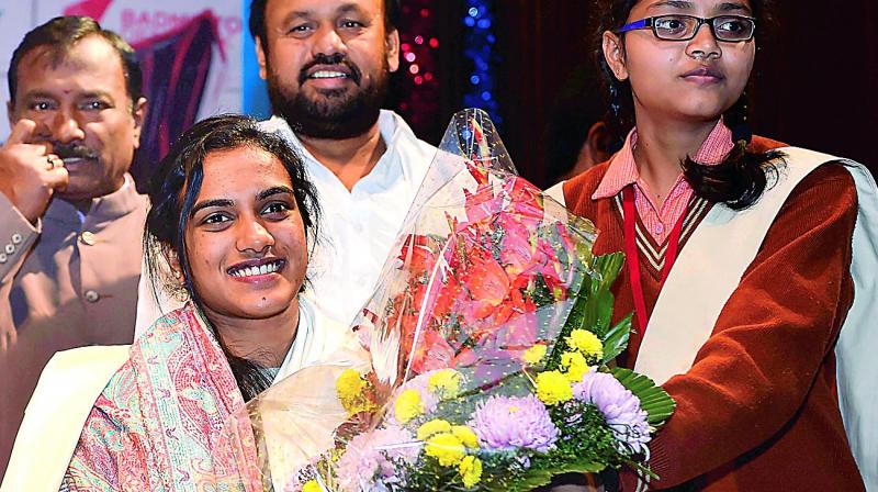 P.V. Sindhu at a felicitation event in New Delhi on Tuesday (Photo:AP)