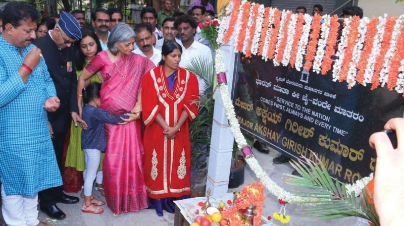 City Mayor Gangambike at the inauguration of Major Akshay Girish Road in Bengaluru on Sunday  (Image DC)