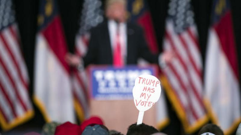A supporter of Republican presidential candidate Donald Trump holds a sign during a campaign rally in Winston-Salem, N.C. (Photo: AP)