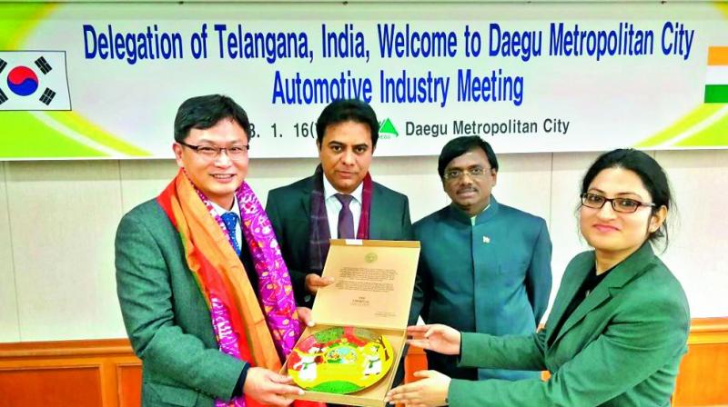 Minister K.T. Rama Rao invited the Daegu Automotive Industry reps to visit Telangana.