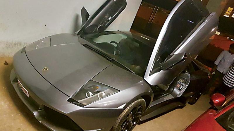 A Lamborghini, which belonged to middleman Sukesh Chandrasekhar, that was seized by IT sleuths in Kochi.