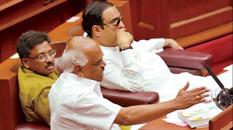 Health minister Ramesh Kumar speaks in the Legislative Council during the ongoing winter session in Belagavi on Tuesday.