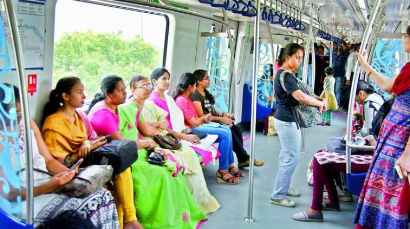L&T HMRL (Hyderabad Metro Rail Limited) had introduced Whatsapp number 7032224242 to allow passengers to lodge complaints if men enter the ladies section.   (Photo: DC)