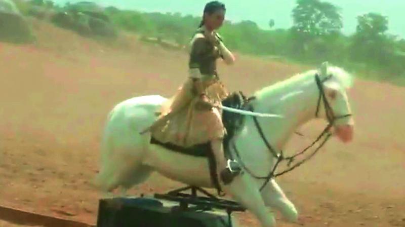 The wooden hero: Actor Kangana Ranaut during a war scene in the film Manikarnika: The Queen of Jhansi. This video created huge uproar on social media sites.