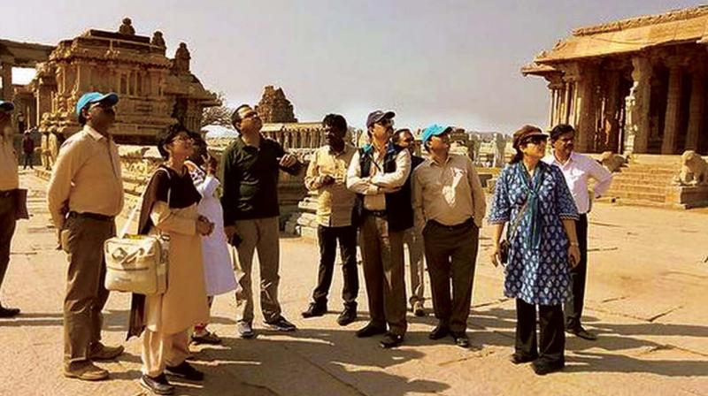 A team of officials at Hampi to identify the monuments to be covered in the first phase of Digital Hampi project.
