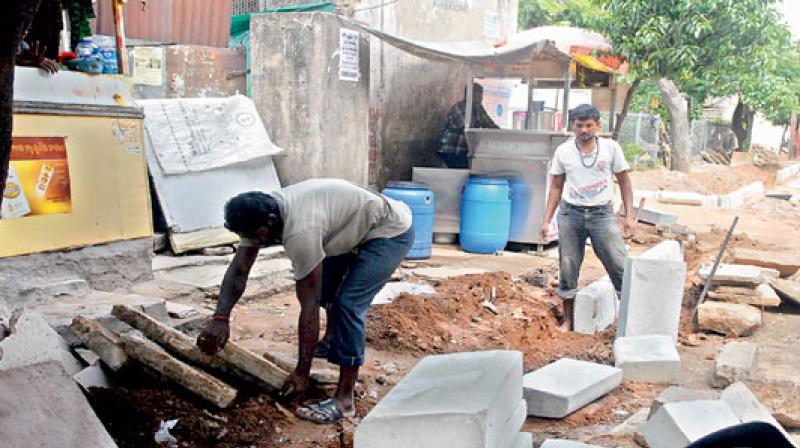 Repair of the footpath opposite Safilguda Mini Tank Bund has been left incomplete. (Reprsentational image)