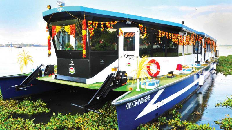 High speed ferry boat Vega 120 at the Ernakulam boat jetty in Kochi on Monday after the maiden service.(Photo: DC)