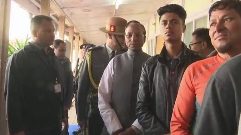 Governor of Meghalaya Ganga Prasad cast his vote at Oakland A4 polling booth at MTDC Office North in Shillong. (Photo: ANI/Twitter)